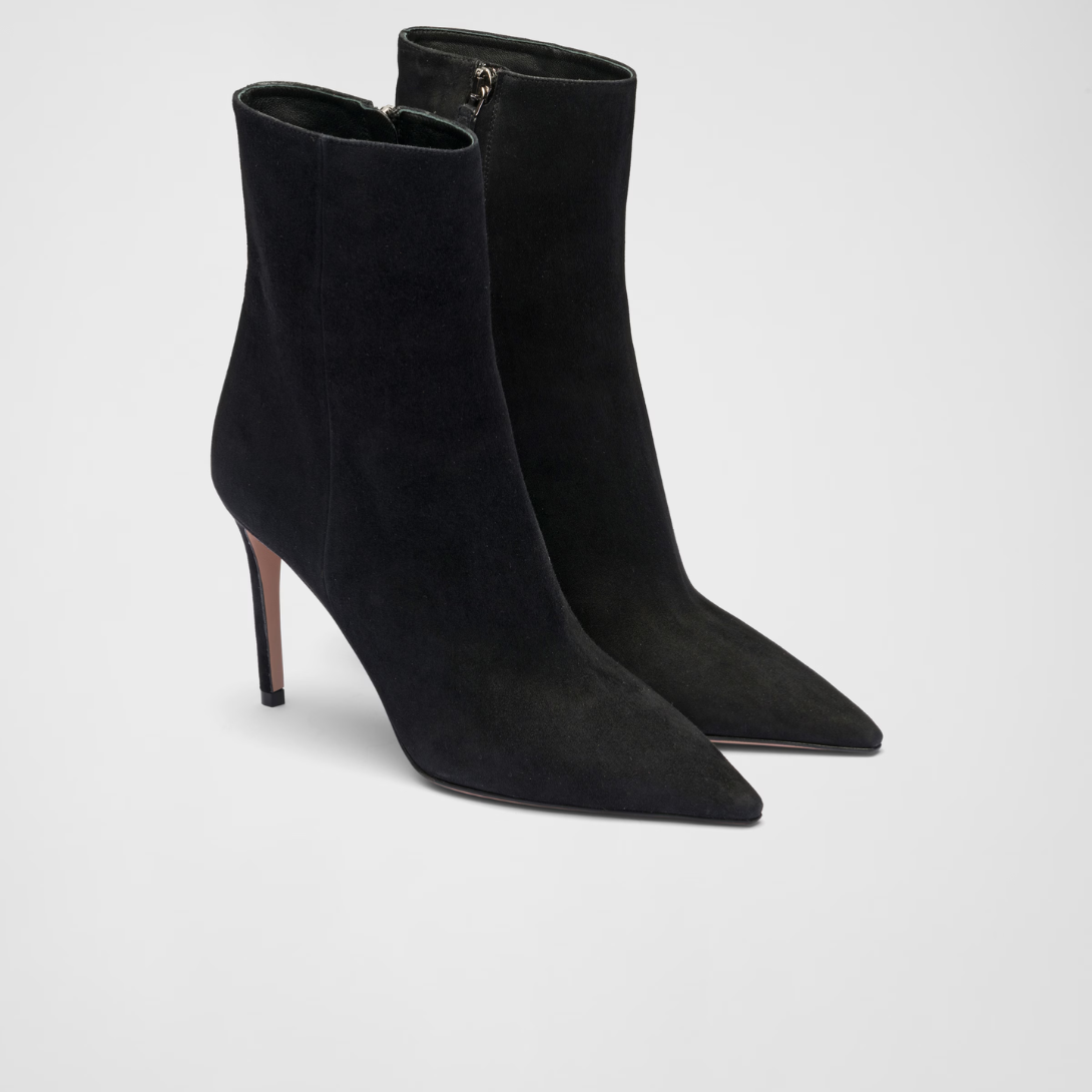 High-heeled suede booties