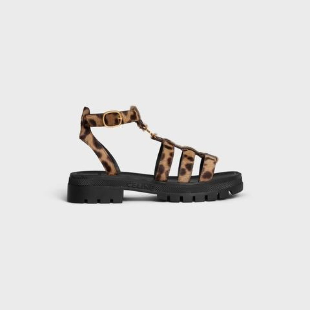 CLEA TRIOMPHE GLADIATOR SANDAL in LEOPARD PRINTED HAIRY CALFSKIN