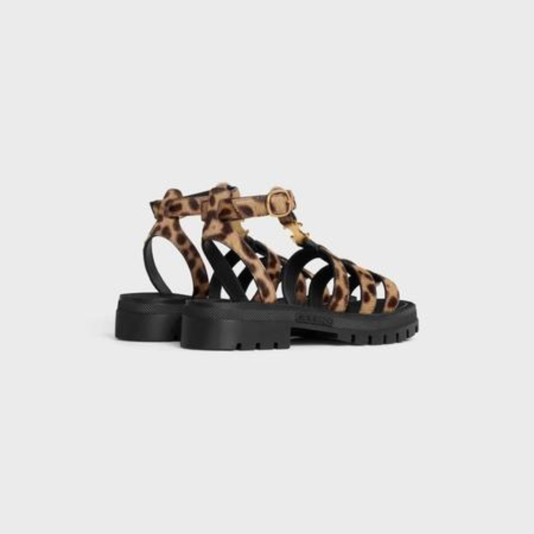 CLEA TRIOMPHE GLADIATOR SANDAL in LEOPARD PRINTED HAIRY CALFSKIN