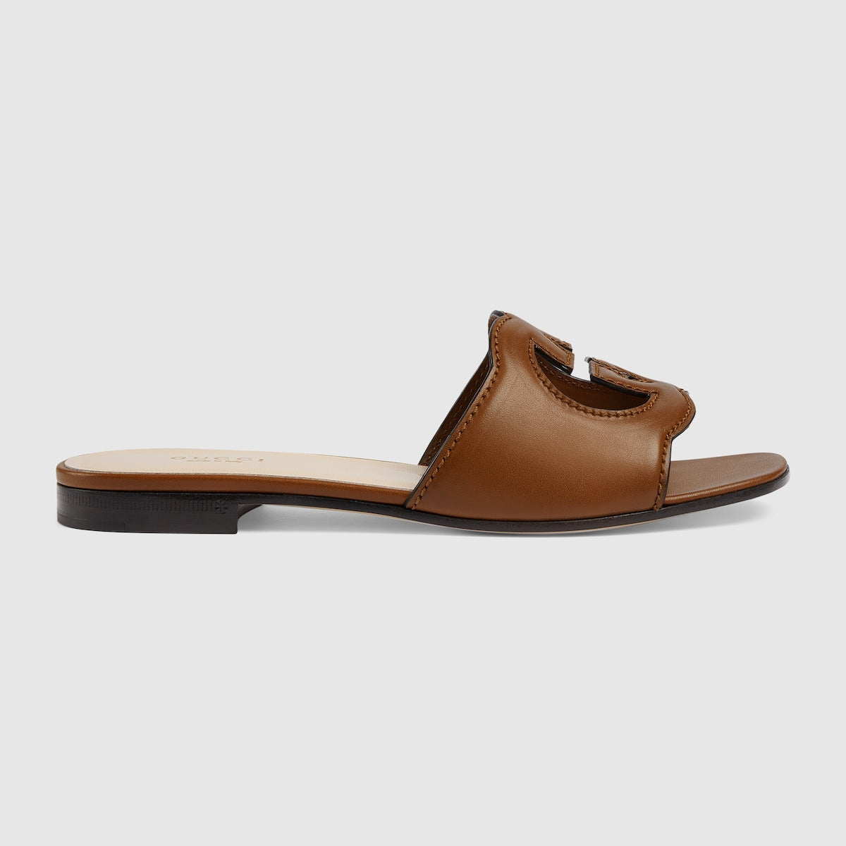 Slide leather sandal with Interlocking G