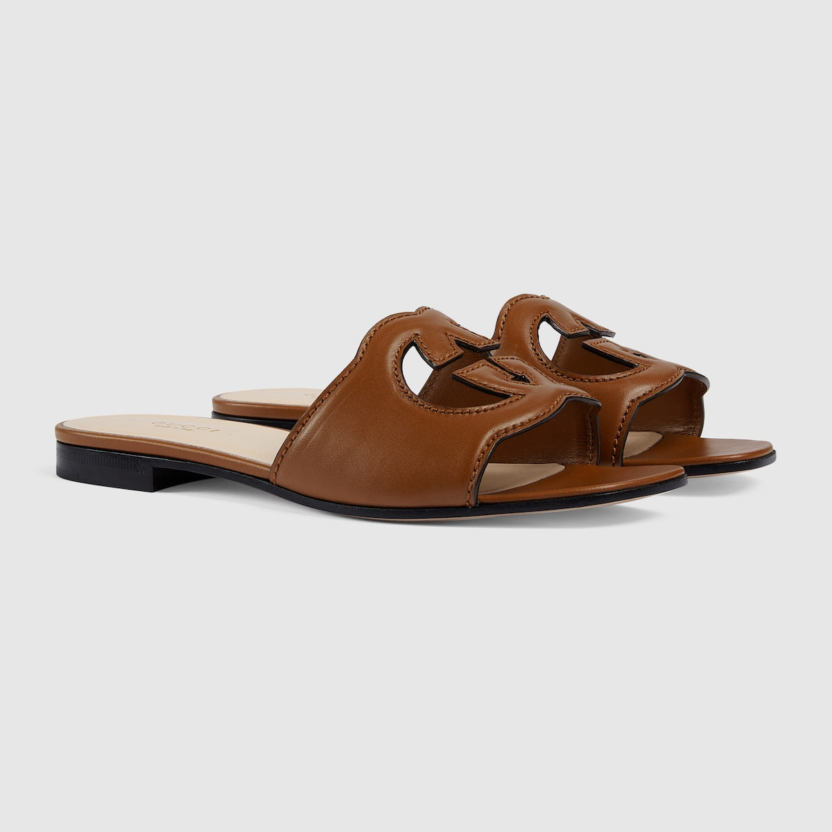 Slide leather sandal with Interlocking G