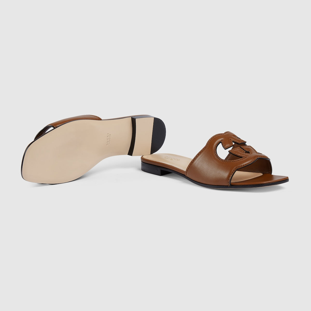 Slide leather sandal with Interlocking G