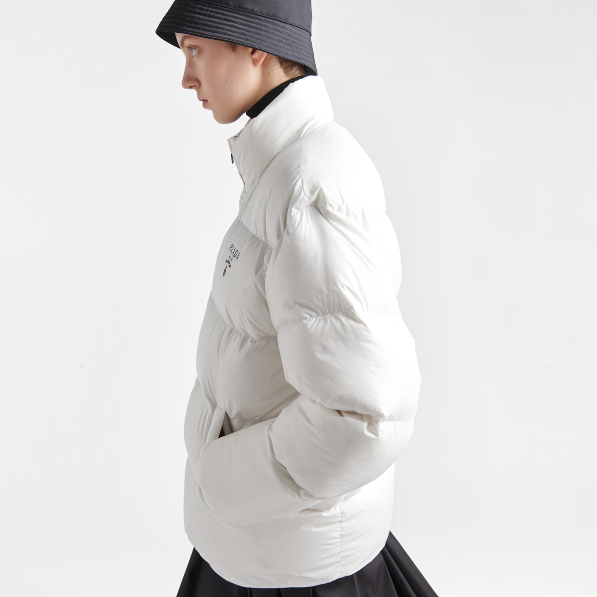 Re-Nylon hooded goose down jacket