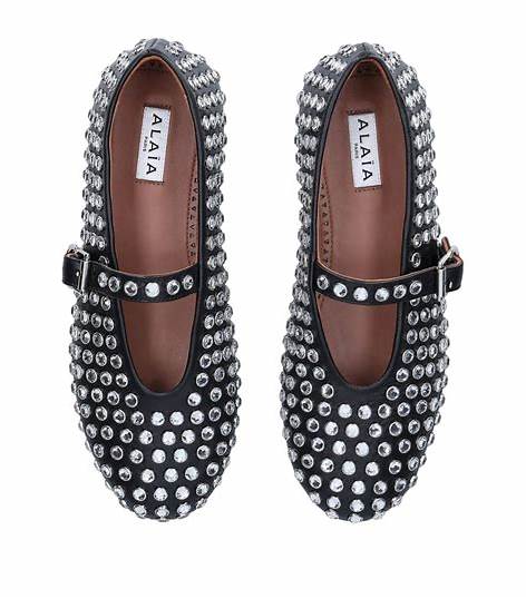 Leather Mary Jane Flats With Allover Studs